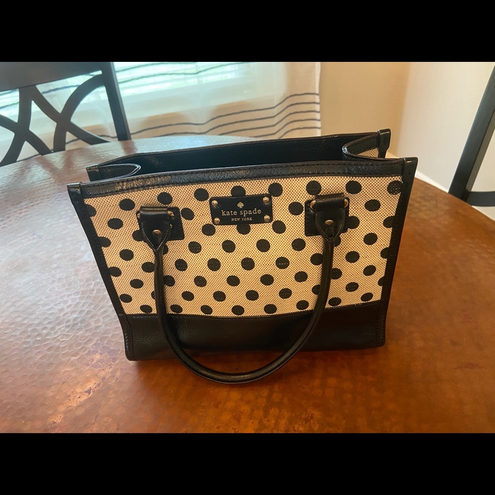 Kate Spade Quinn Polka Dot Black Beige Handbag